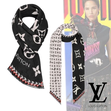Louis Vuitton MONOGRAM 2020 21AW Monogram Wool Fringes Logo Knit  Fur Scarves M76499 