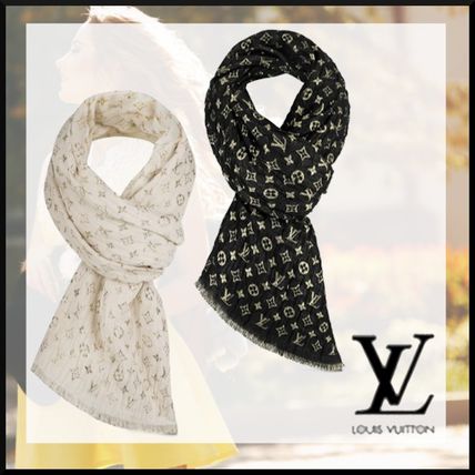Louis Vuitton 2019 20AW Monogram Silk Glitter Logo Knit  Fur Scarves M73939 M73938 
