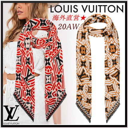 Louis Vuitton 2020 21AW Monogram Wool Logo Knit  Fur Scarves M76485 M76484 