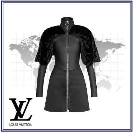 Louis Vuitton 2020 Cruise Long Sleeves Plain Leather Elegant Style Dresses 
