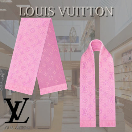 Louis Vuitton MONOGRAM 2018 19AW Monogram Cashmere Bi color Fringes Logo Knit  Fur Scarves M73659 