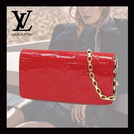 Louis Vuitton MONOGRAM VERNIS Monogram Plain Leather Chain Wallet Logo Long Wallets 