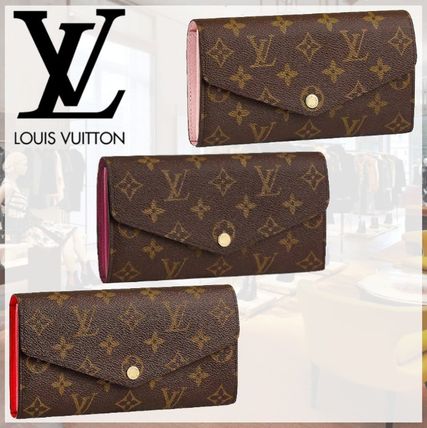 Louis Vuitton PORTEFEUILLE SARAH Monogram Canvas Blended Fabrics Plain Leather Logo 
