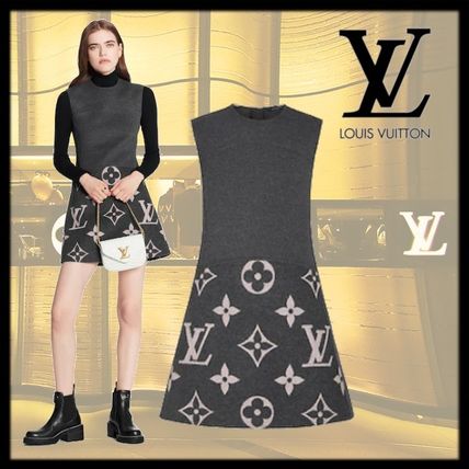 Louis Vuitton 2020 21AW Monogram A line Wool Silk Sleeveless Elegant Style Dresses 1A82LC 