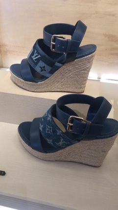 Louis Vuitton MONOGRAM 2020 SS Monogram Rubber Sole Leather Elegant Style Heeled Sandals 