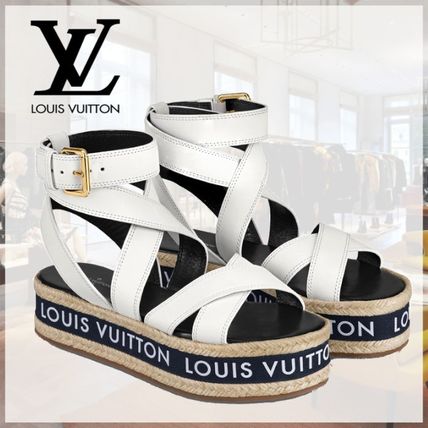 Louis Vuitton Open Toe Platform Casual Style Blended Fabrics Leather Logo 