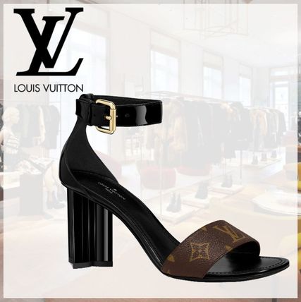 Louis Vuitton Monogram Casual Style Leather Elegant Style Heeled Sandals 