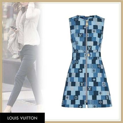 Louis Vuitton Monogram A line Denim Sleeveless Logo Dresses 