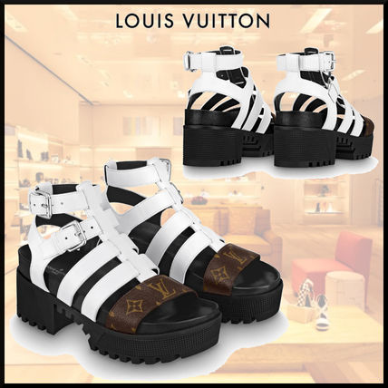 Louis Vuitton 2020 21AW Monogram Casual Style Bi color Leather Block Heels 