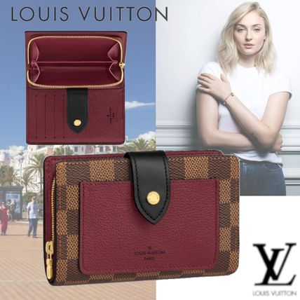 Louis Vuitton DAMIER Canvas Leather Folding Wallet Logo Folding Wallets N60381 