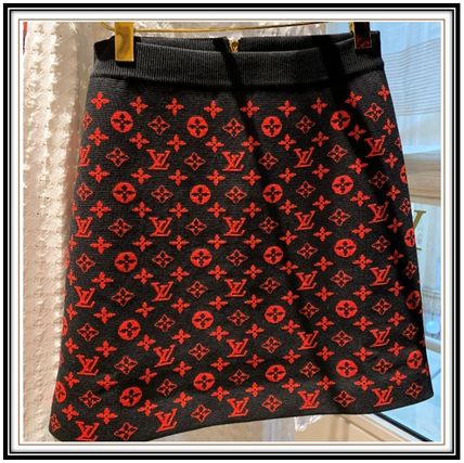 Louis Vuitton 2020 SS Monogram Wool Knit A Line Mini Skirt 1A8389 