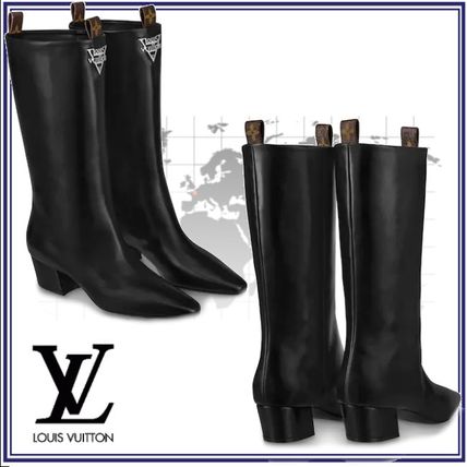 Louis Vuitton 2020 Cruise Plain Leather Logo Mid Heel Boots 