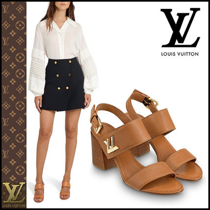 Louis Vuitton TWIST Open Toe Casual Style Plain Leather Block Heels 