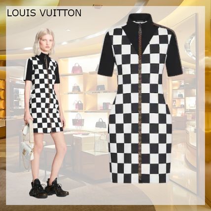 Louis Vuitton DAMIER 2020 21AW Casual Style A line Nylon Medium Short Sleeves Dresses 1A83RQ 