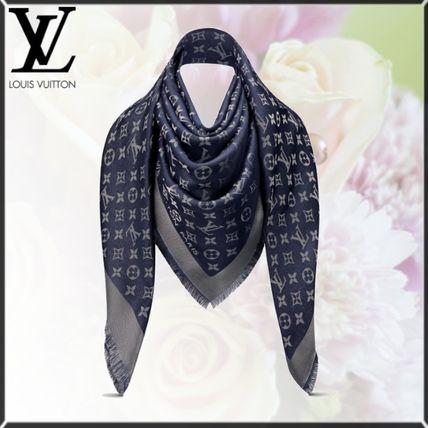 Louis Vuitton MONOGRAM Monogram Silk Logo Knit  Fur Scarves M73658 