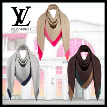Louis Vuitton 2020 SS Monogram Wool Silk Fringes Logo Lightweight Scarves  Shawls M76465 M76372 M76371 
