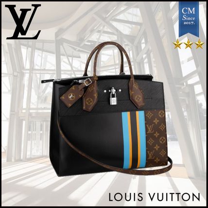 Louis Vuitton CITY STEAMER 2020 SS Stripes Monogram Canvas 2WAY Leather Elegant Style Crossbody 