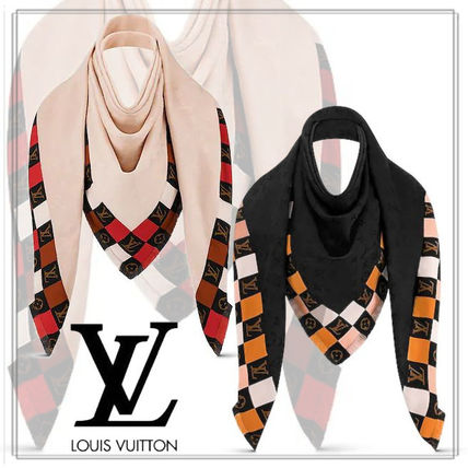 Louis Vuitton 2020 21AW Monogram Wool Silk Fringes Logo Knit  Fur Scarves 