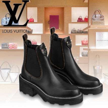 Louis Vuitton 2020 SS Monogram Casual Style Blended Fabrics Leather Block Heels 1A8949 