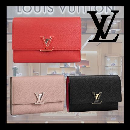 Louis Vuitton CAPUCINES 2019 SS Plain Leather Logo Folding Wallets 