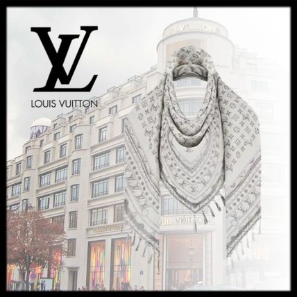 Louis Vuitton 2020 SS Monogram Silk Fringes Logo Knit  Fur Scarves M76368 