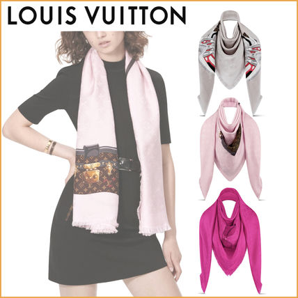 Louis Vuitton Monogram Wool Silk Logo Knit  Fur Scarves M73759 M75877 M75876 