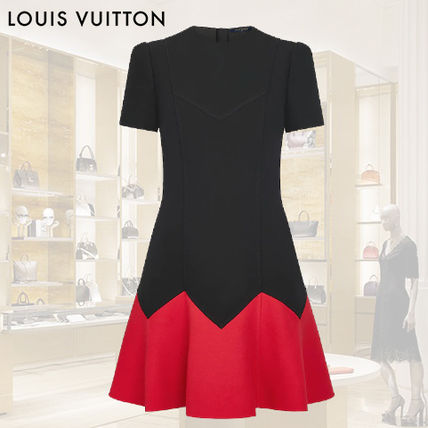 Louis Vuitton Crew Neck Short Monogram Casual Style A line Wool Silk 