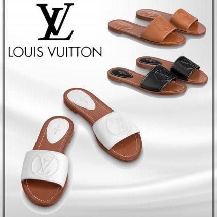 Louis Vuitton MONOGRAM 2020 SS Open Toe Blended Fabrics Plain Leather Elegant Style Mules 1A873C 1A8746 1A8750 