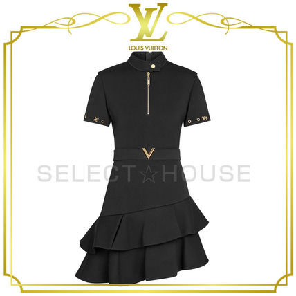 Louis Vuitton 2020 SS Short Tight Wool Flared Plain Short Sleeves High Neck 1A607K 1A607M 1A607N 