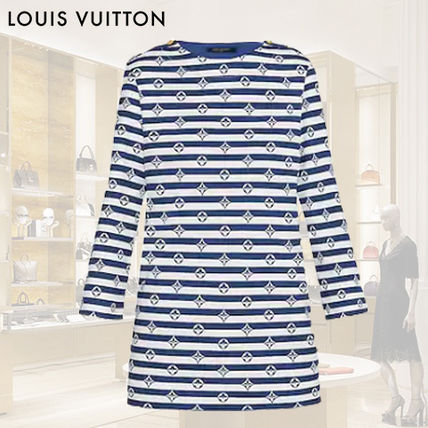 Louis Vuitton Short Stripes Monogram Street Style Boat Neck Cropped Plain 