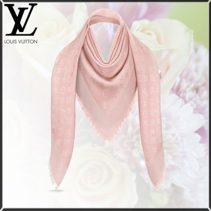 Louis Vuitton MONOGRAM Monogram Silk Logo Knit  Fur Scarves M70805 