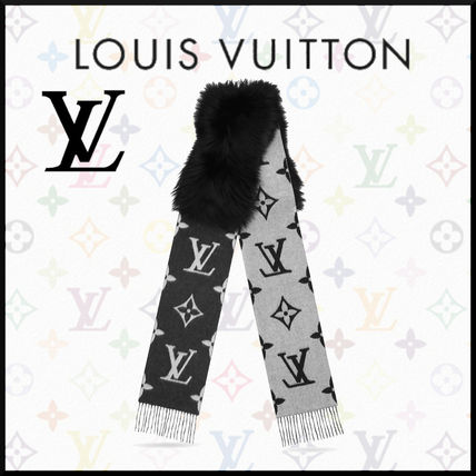 Louis Vuitton Monogram Unisex Cashmere Logo Knit  Fur Scarves M70721 