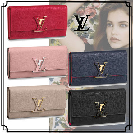 Louis Vuitton CAPUCINES 2020 21AW Blended Fabrics Plain Leather Folding Wallet Logo 