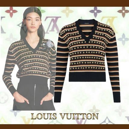 Louis Vuitton MONOGRAM 2020 SS V Neck Striped Sweater 1A7T3F 1A7T3E 1A7T3D 1A7T3C 1A7T3B 1A7T3A 1A7T39 