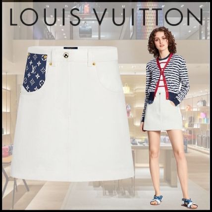 Louis Vuitton MONOGRAM 2020 21AW Pencil Skirts Short Monogram Denim Blended Fabrics 
