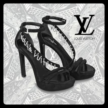 Louis Vuitton Open Toe Platform Leather Pin Heels Party Style Logo 1A66RH 