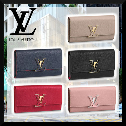 Louis Vuitton CAPUCINES 2019 SS Blended Fabrics Bi color Plain Leather Folding Wallet