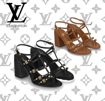Louis Vuitton 2020 21AW Open Toe Casual Style Studded Leather Block Heels 1A8697 1A869M 