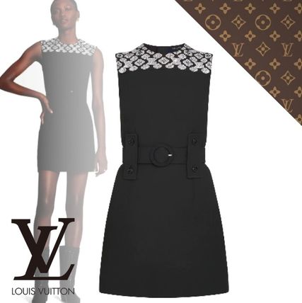 Louis Vuitton 2019 20AW Sleeveless Black Mini Dress With Monogram Embroidery 1A82UC 