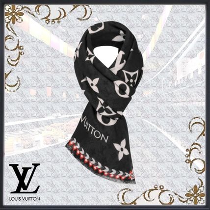 Louis Vuitton 2020 21AW Monogram Wool Logo Knit  Fur Scarves M76499 