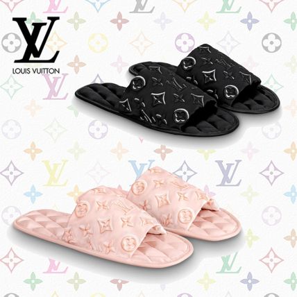 Louis Vuitton Monogram Open Toe Unisex Slippers Mules Logo Shoes