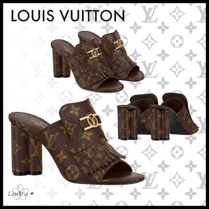 Louis Vuitton MONOGRAM Monogram Open Toe Casual Style Leather Block Heels 1A8659 