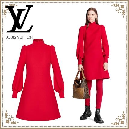 Louis Vuitton Short A line Wool Silk Long Sleeves Plain Party Style 1A82JO 