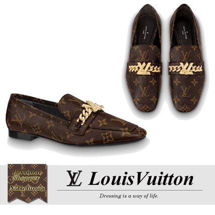 Louis Vuitton MONOGRAM 2019 20AW Monogram Chain Leather Logo Loafer  Moccasin Shoes 1A4XD8 