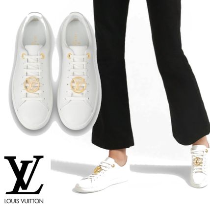Louis Vuitton Monogram Plain Toe Rubber Sole Lace up Casual Style Unisex 