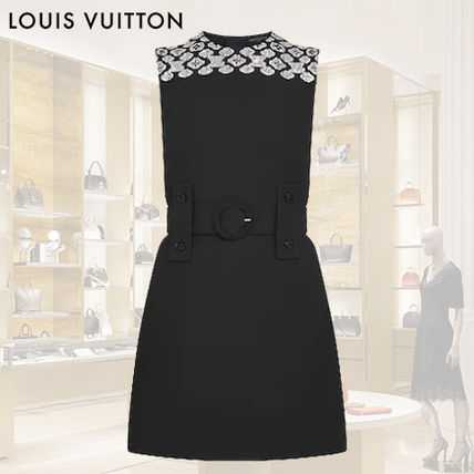 Louis Vuitton Crew Neck Short Monogram Tight Wool Silk Blended Fabrics 