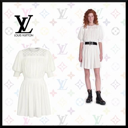 Louis Vuitton 2020 SS Short Silk Plain Short Sleeves Party Style Elegant Style 1A612J 