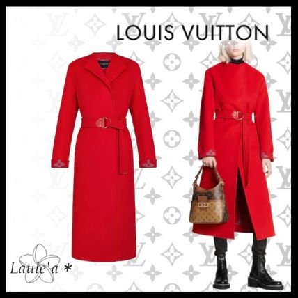 Louis Vuitton MONOGRAM 2020 21AW Collarless Red Wool Wrap Coat 1A81WH 