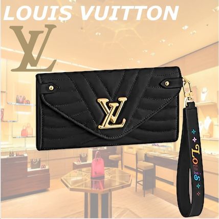 Louis Vuitton Calfskin Plain Leather Logo Long Wallets M63298 