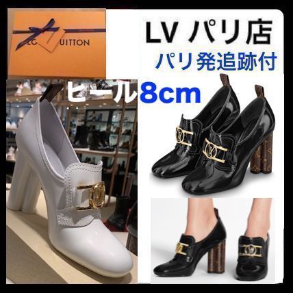 Louis Vuitton MONOGRAM 2020 Cruise Monogram Round Toe Enamel Plain Leather Block Heels Handmade 
